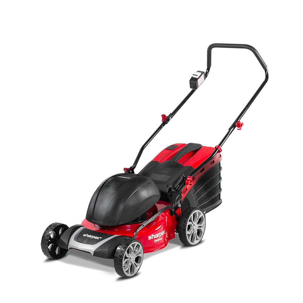 Sharpex 1800W Electric Lawn Mower 18 Inch Blade |  Grass Cutting Machine with 70L Grass Catcher Box |  Adjustable Height Lawn Mower Electric for Garden,  Yard, and Farm (Single Phase 2.5HP Motor, Red)