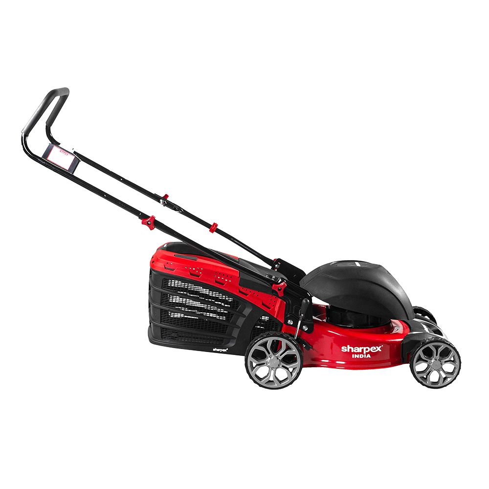 Sharpex 1800W Electric Lawn Mower 18 Inch Blade |  Grass Cutting Machine with 70L Grass Catcher Box |  Adjustable Height Lawn Mower Electric for Garden,  Yard, and Farm (Single Phase 2.5HP Motor, Red)