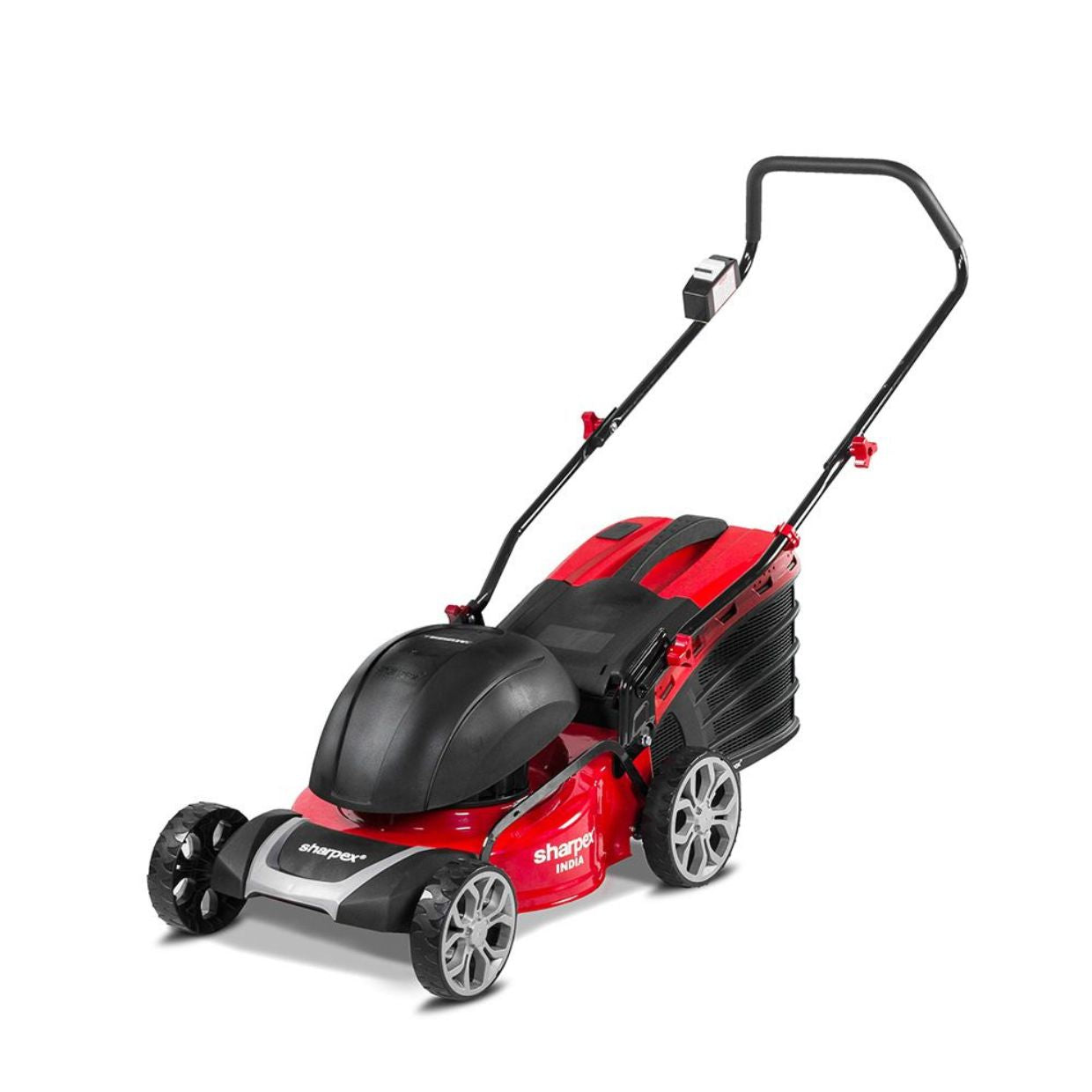 Sharpex 1800W Electric Lawn Mower 16 Inch Blade |  Grass Cutting Machine with 45L Grass Catcher Box |  Adjustable Height Lawn Mower Electric for Garden,  Yard, and Farm (Single Phase 2.5HP Motor, Red)
