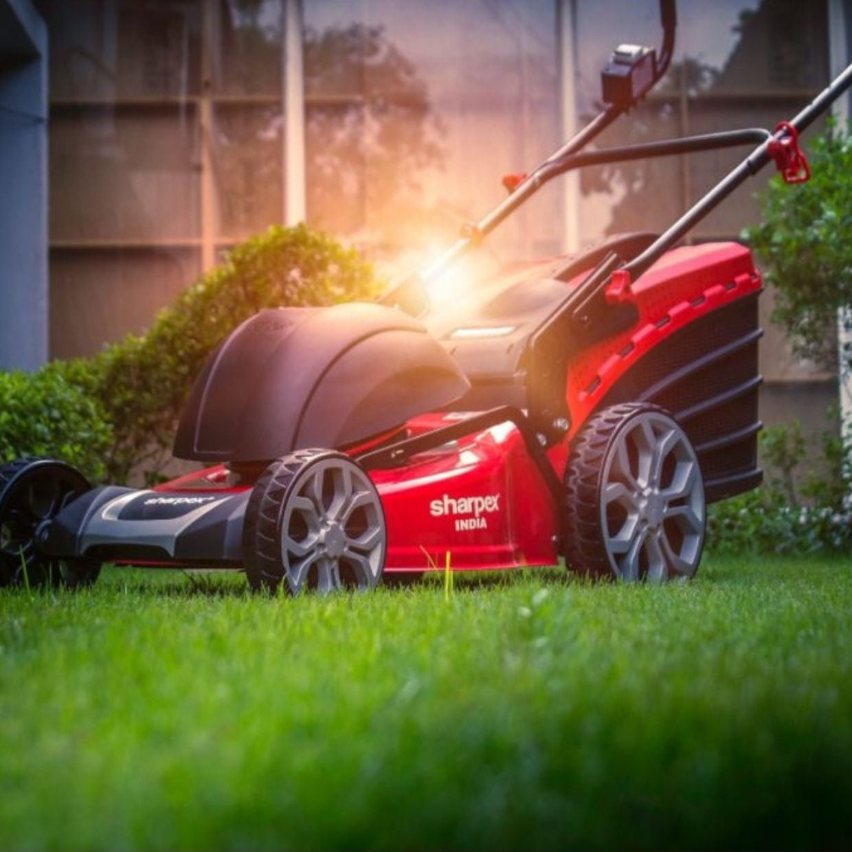 Sharpex 1800W Electric Lawn Mower 18 Inch Blade |  Grass Cutting Machine with 70L Grass Catcher Box |  Adjustable Height Lawn Mower Electric for Garden,  Yard, and Farm (Single Phase 2.5HP Motor, Red)