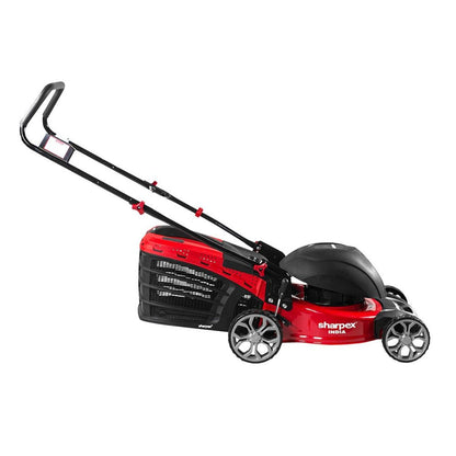 Sharpex 1800W Electric Lawn Mower 16 Inch Blade |  Grass Cutting Machine with 45L Grass Catcher Box |  Adjustable Height Lawn Mower Electric for Garden,  Yard, and Farm (Single Phase 2.5HP Motor, Red)